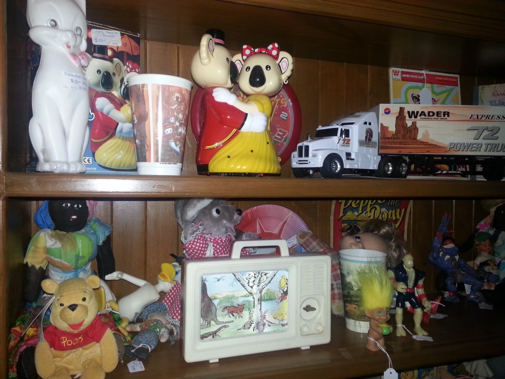 Vintage Toys on Bookcase Geelong Vintage